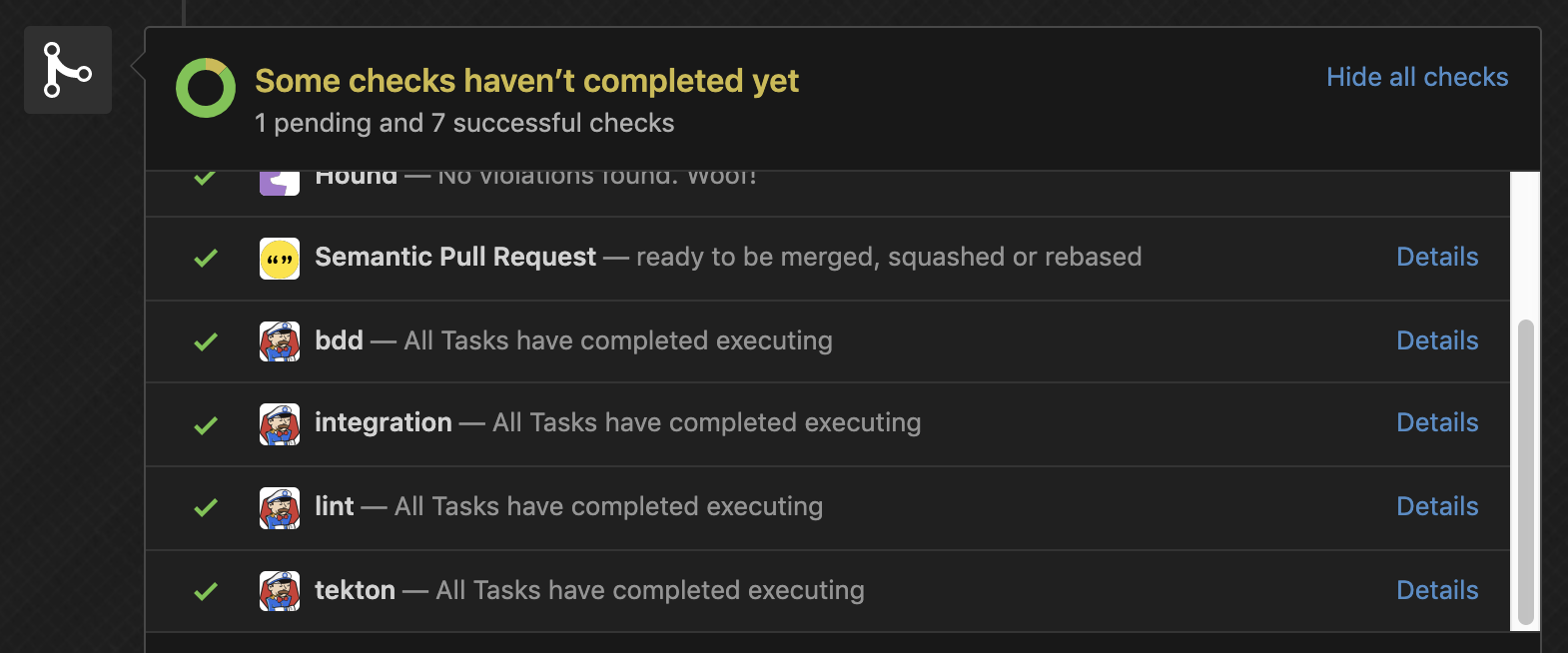 Jobs executed during CI