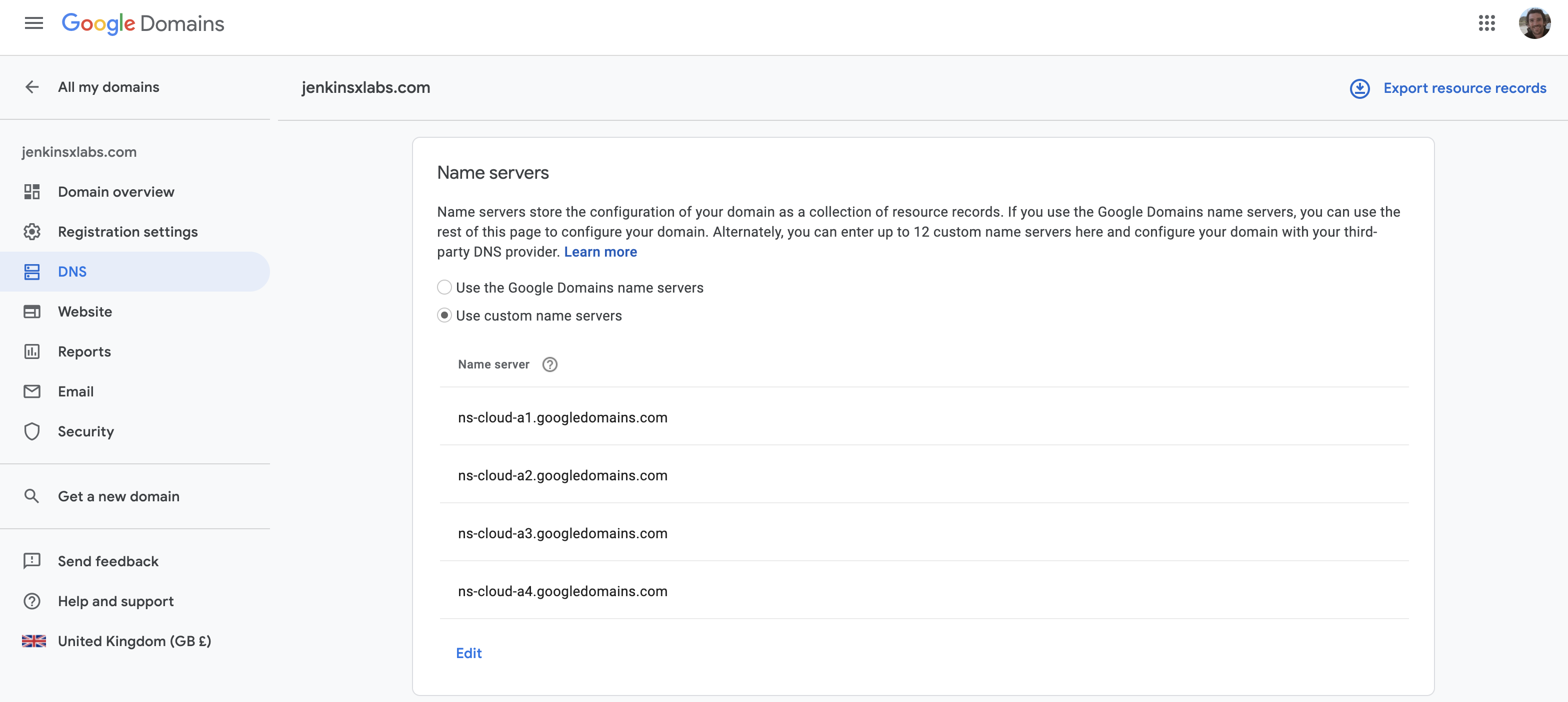 Edit Nameservers GCP